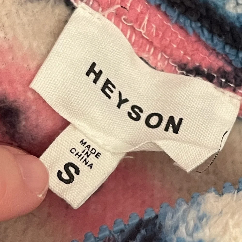 Heyson boutique southwestern blue pink stripe faux Sherpa pullover